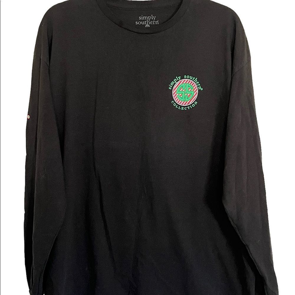 Simply Southern Long Sleeved T-shirt Sz XL Black Red Holiday Puppy Jolly